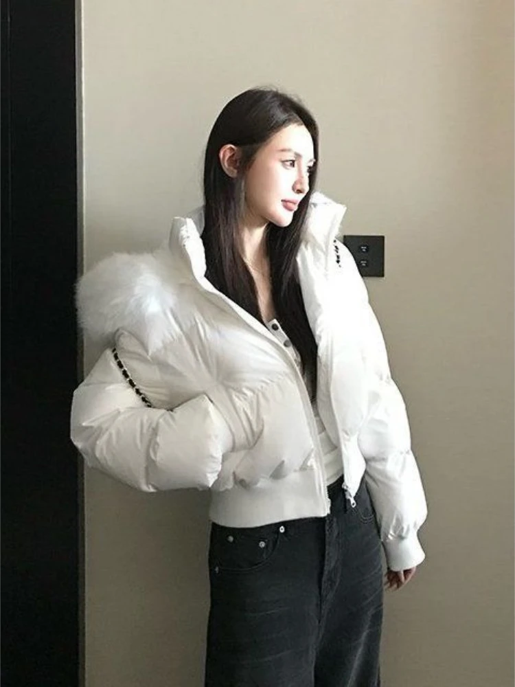 

Зима 2025, новый пуховик с капюшоном, женская мода, винтажная свободная теплая одежда с длинными рукавами и хлопковой подкладкой, повседневное шикарное милое пальто