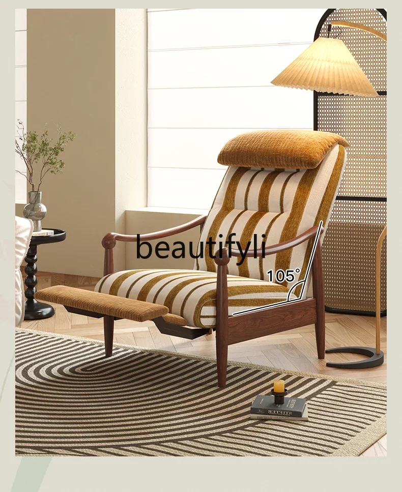 

smt1 Sofa chair retro single multi-functional high backrest adjustment solid wood leisure recliner