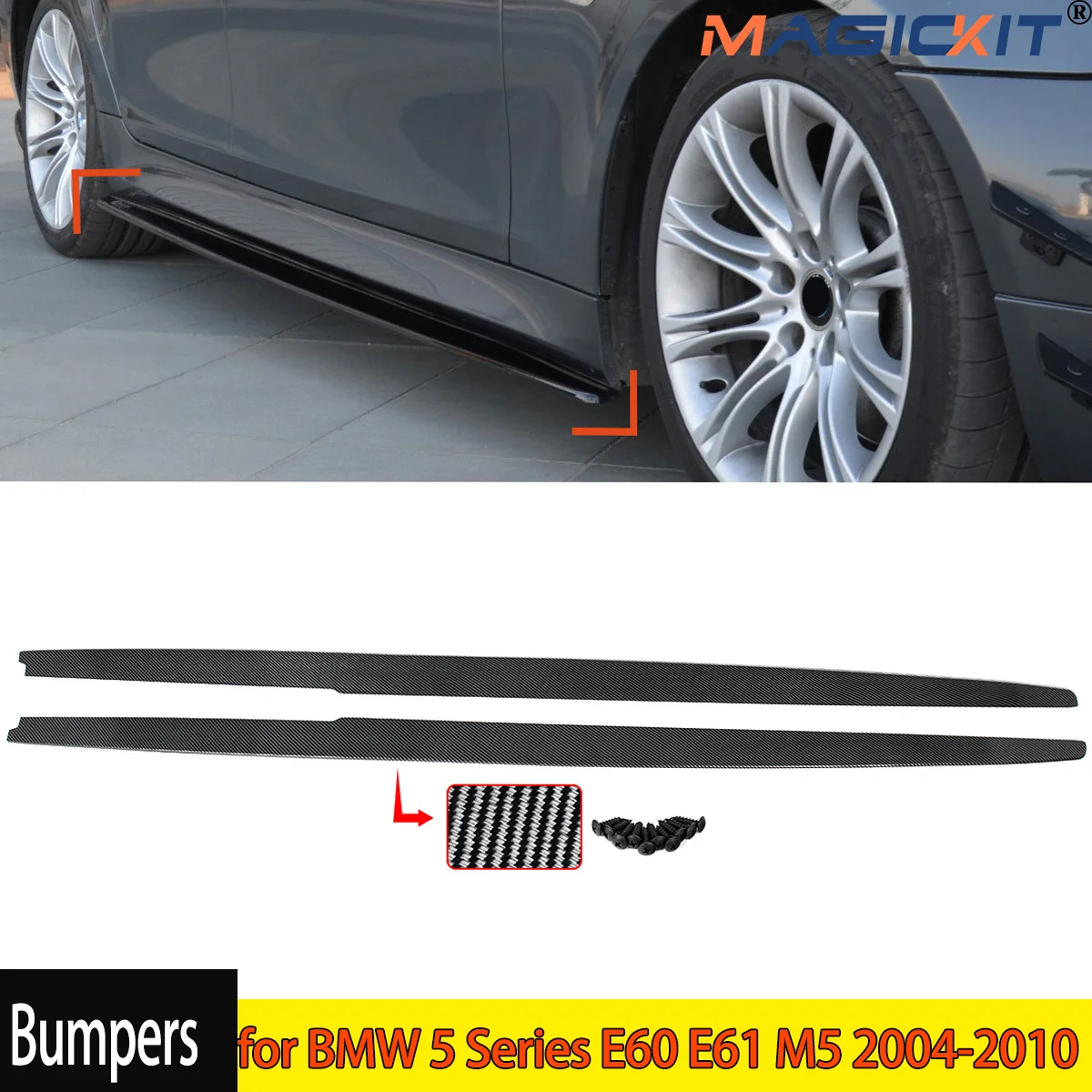 Side Skirts Extension for BMW 5 Series E60 E61 M5 2004-2010 Carbon Fiber Look （not Real Carbon Fiber ）