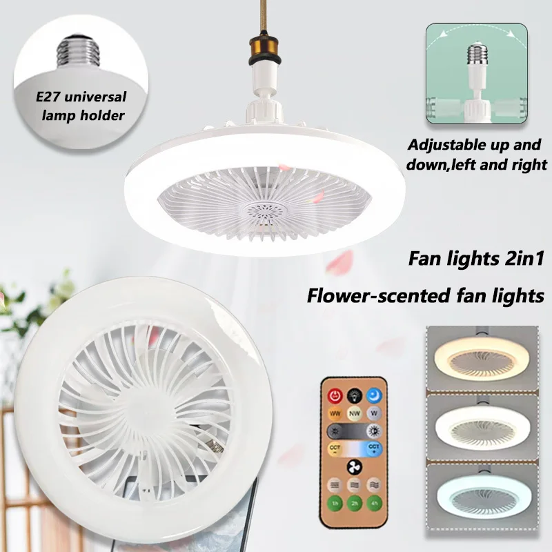 Lampe de ventilateur de plafond d'aromathérapie d'intérieur moderne 3 en 1 30W 360 ° Télécommande