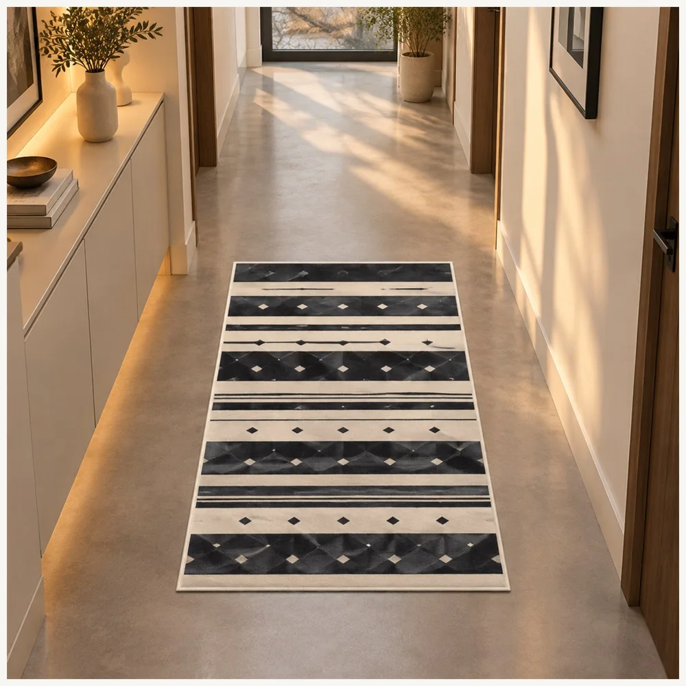 VIKAMA Minimalist Ivory Charcoal Diagonal Two Tone Flannel Door Mat, Anti-Slip Washable Floor Mat, Home Decor for Home, Entryway