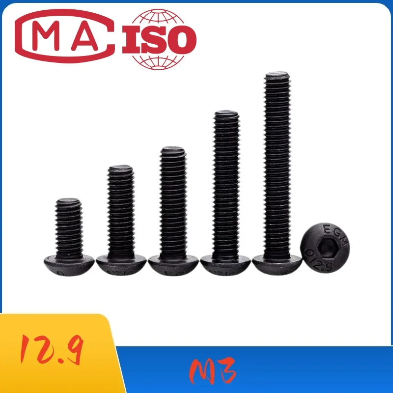 12.9 Grade Carbon Steel Black Hex Socket Button Head Screw ISO7380 Allen Bolt For RC Model Drone Car 3D Printer M3x6 M3x8 M3x10