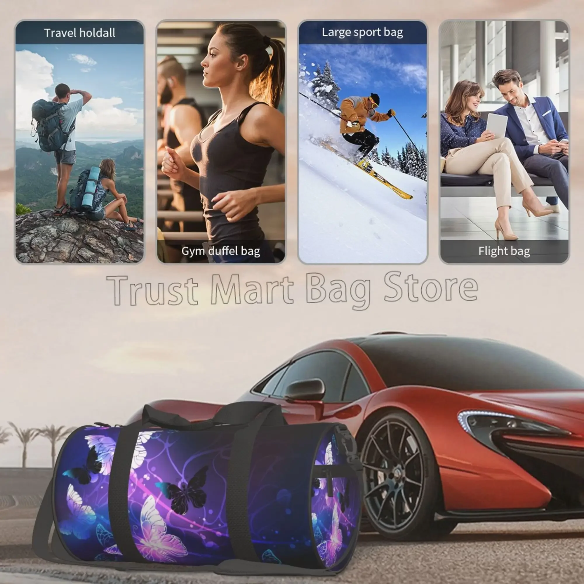 Flying Butterfly Round Travel Duffel Bags Gym Sports Luggage Large Travel Tote Bag Overnight Weekend Bags for Men and Women