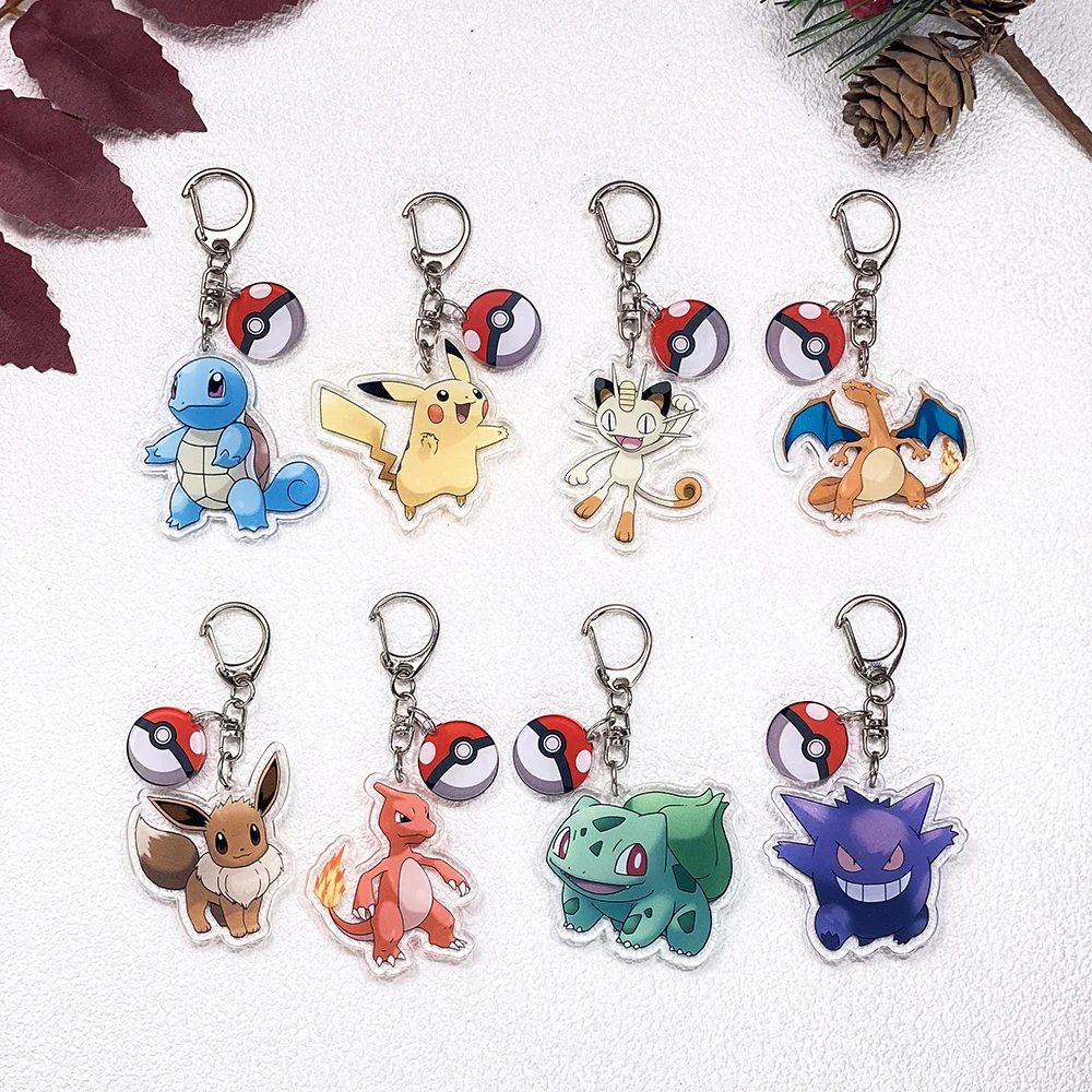 Pokémo Pikachu Bulbasaur Gengar Squirtle Cute Keychain Accessories Acrylic Charms Pendant For Bag Key Holder Backpack Decoration