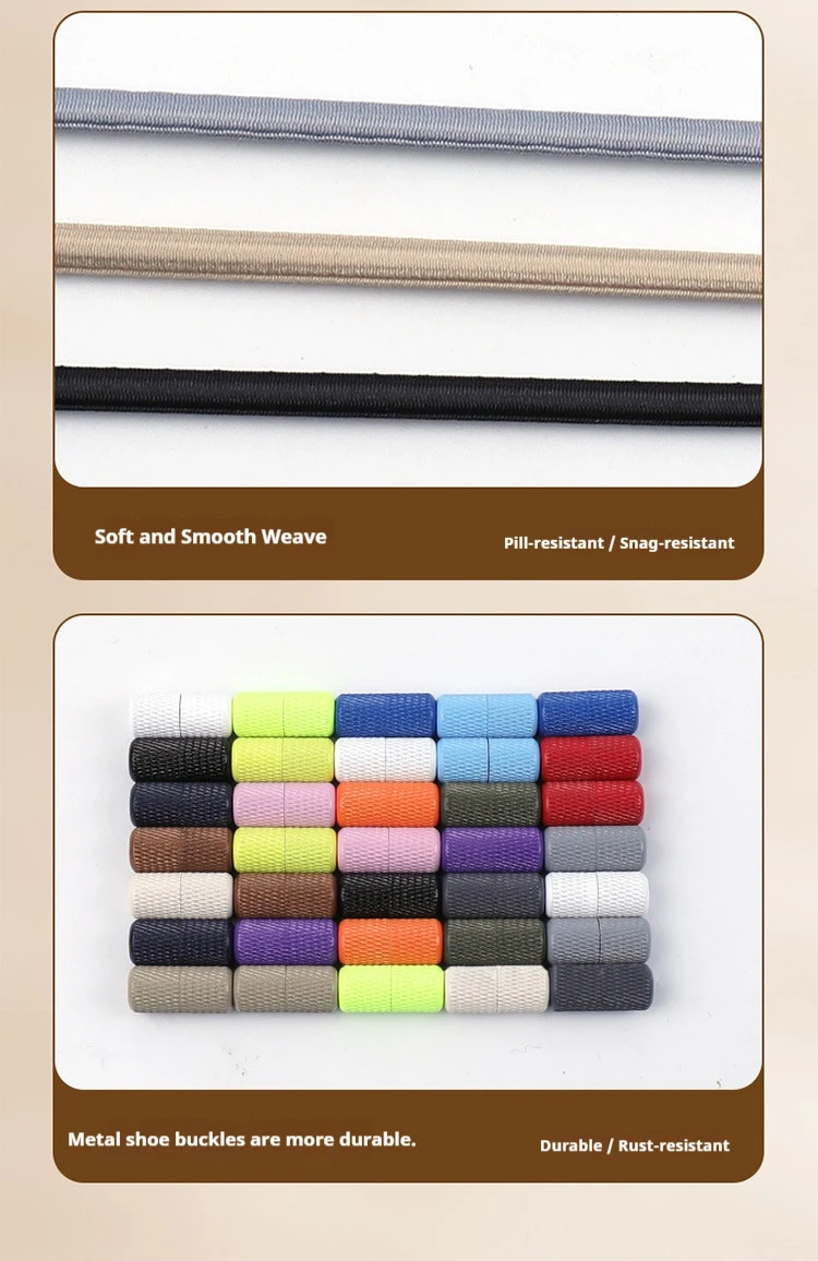 Runde, elastische Schnürsenkel ohne Binden, mit Metallschnalle, für Sneaker, flache Schnürsenkel, schnelles Schnürsystem, Schuhzubehör, 1 Paar/2 Paar. – Detail 8