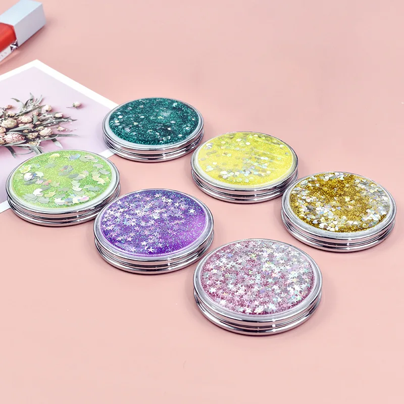 2-face Makeup Mirror Portable Quicksand Sequins Cartoon Cute Girl's Gift Hand Mirror Pocket Double-sided Makeup Mirror Compact