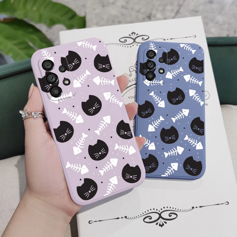 Cat Fish Bones Case For Samsung Galaxy A73 A53 A33 A23 A13 A03 A72 A52 A52S A32 A22 A12 A02 A02S A71 A51 A31 A21S 4G 5G Cover