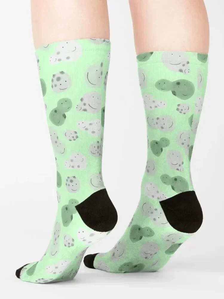 Cute Watercolor Baker's Yeast in Grey on Green Socks with print man short Boy Socks Women's