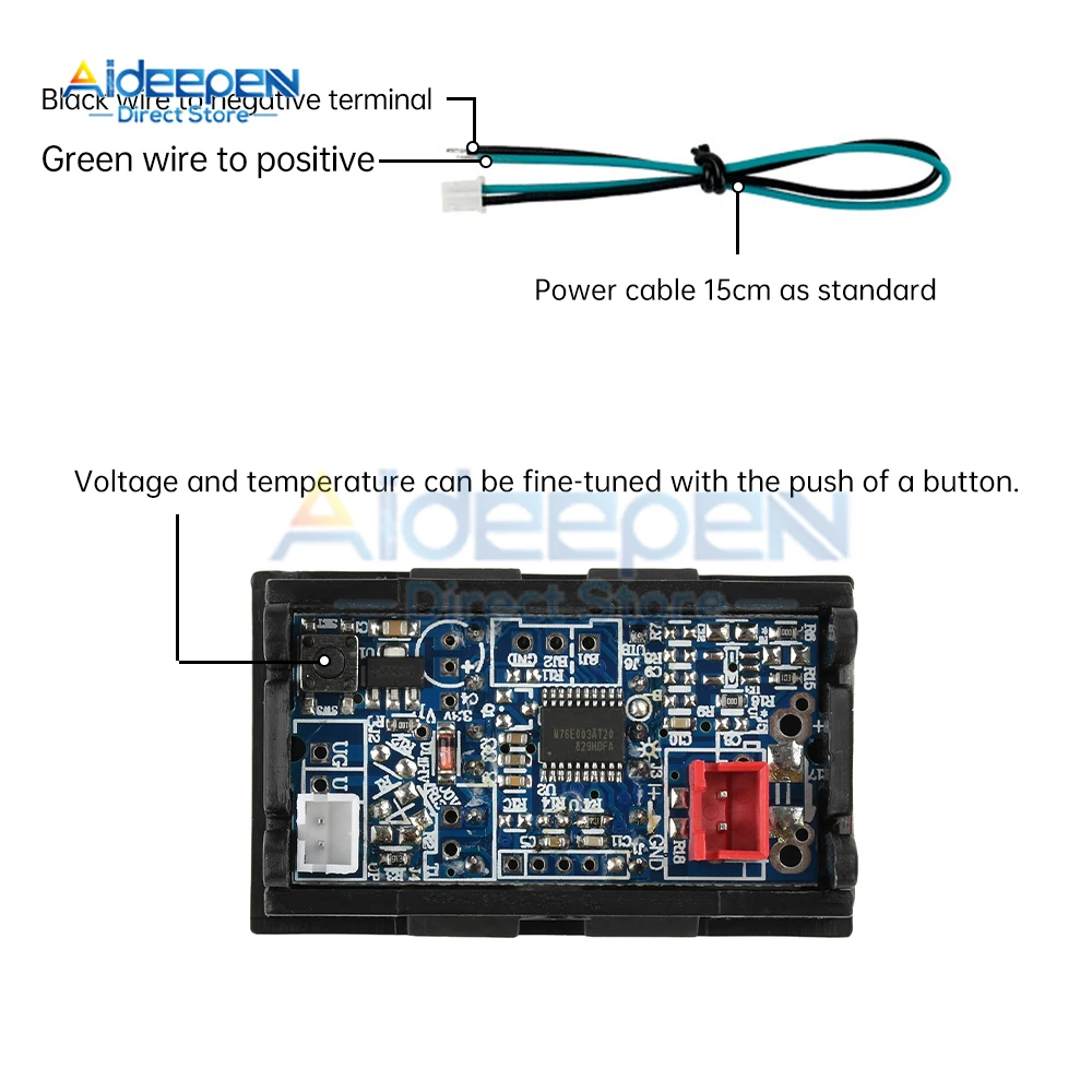 Voltímetro de temperatura de coche 2 en 1 DC 4-28V medidor de voltaje automático pantalla medición Digital para coche motocicleta barco termómetro