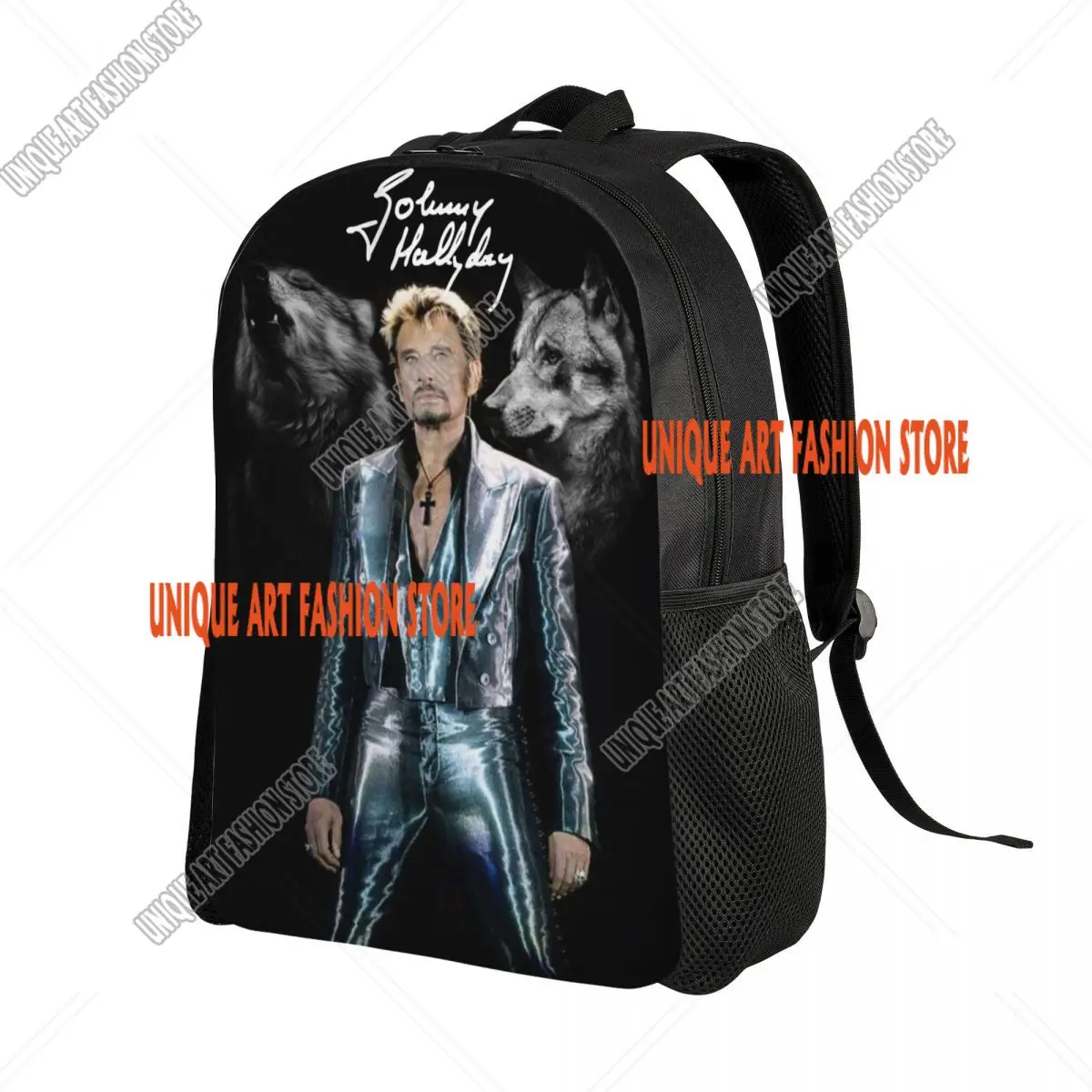 Personalized French Rock Legend Johnny Hallyday Backpacks Men Women Casual Bookbag for College School Bags