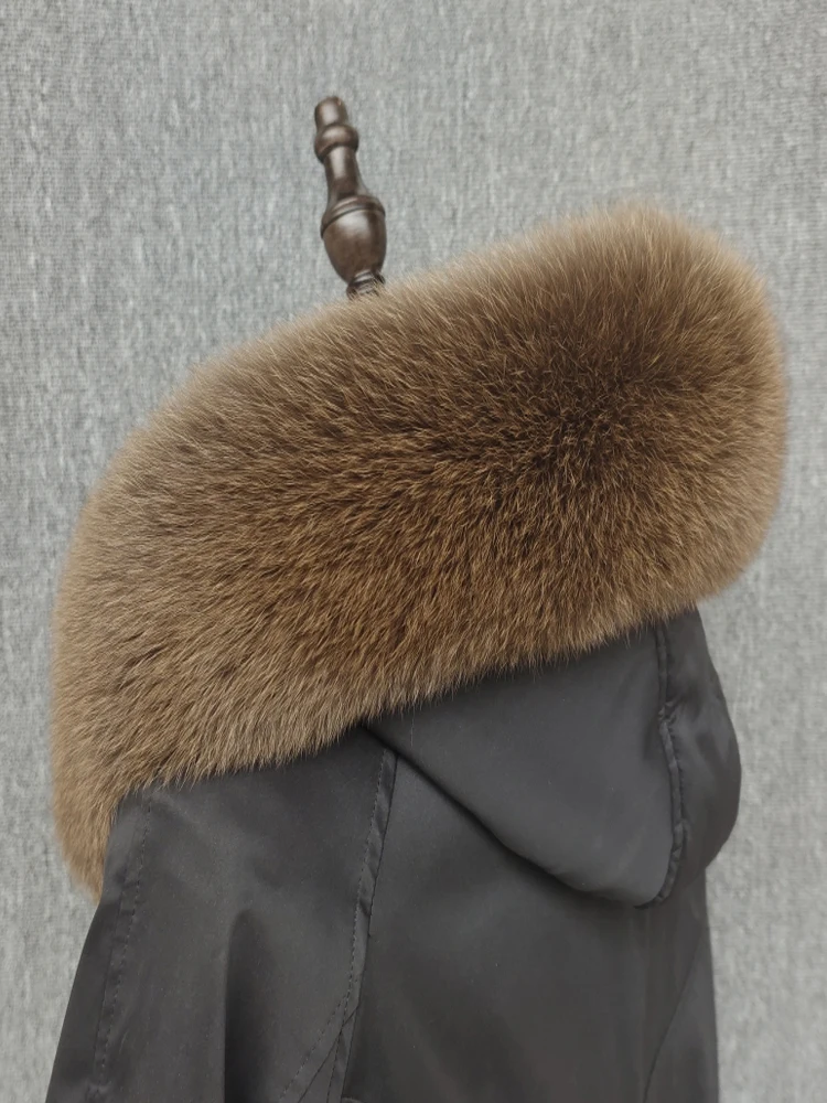 Real Fox Fur Collar Winter Coat Hood Decoration Woman Neck Warmer Fox Fur Scarf Shawls Luxury Collar Scarves Black Fur Collar