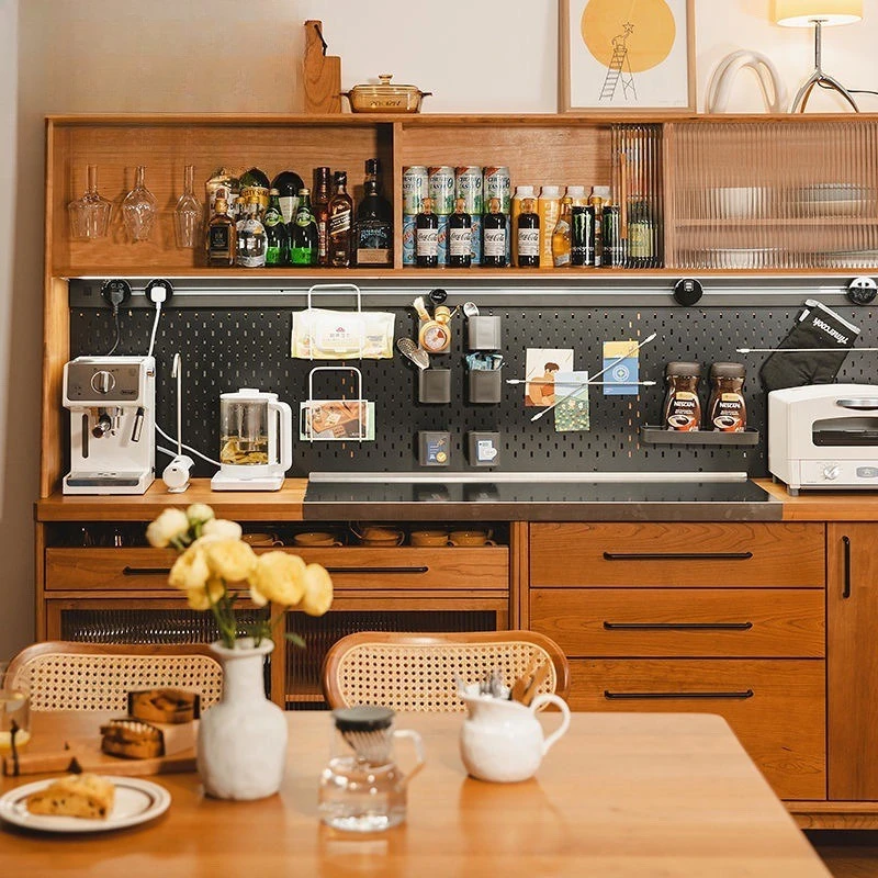 Solid wood dining side cabinet, hole board, Nordic tea and wine cabinet, household integrated wall storage cabinet, kitchen