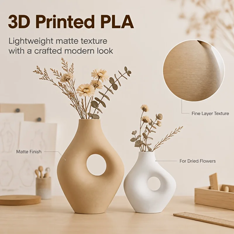 2Pcs Matte Hollow Two-Tone Stylish Vase Set, 3D Printed PLA Ins Style Dry Flower Window Display Decor