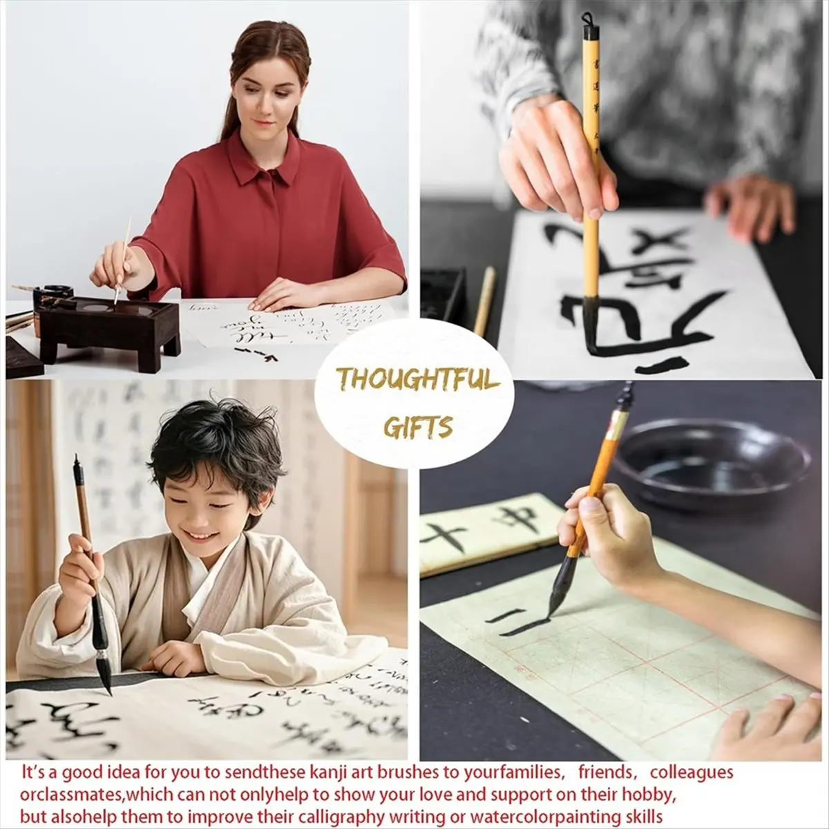 

(A26M) Набор из 10 кистей для китайской каллиграфии – высококачественные кисти для начинающих и художников – с бамбуковым держателем для кистей, который можно свернуть в рулон.