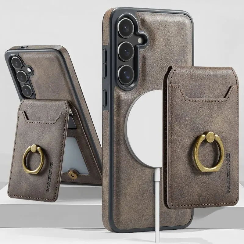 

Leather Card Holder Wallet Case for Samsung S25/S24/S23 Edge S25/S24 Ultra S25 Plus Magnetic 2 in 1 Detachable Phone Case
