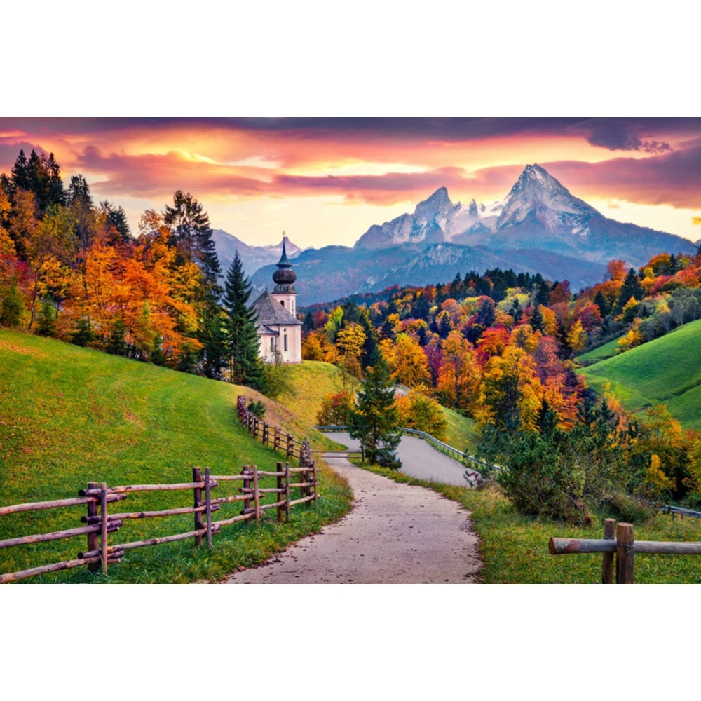 Осенний природный пейзаж, фон для фотосъемки, кленовый лес, гора, вода, дорога, река, осенний пейзаж, портрет, фотофон, декор