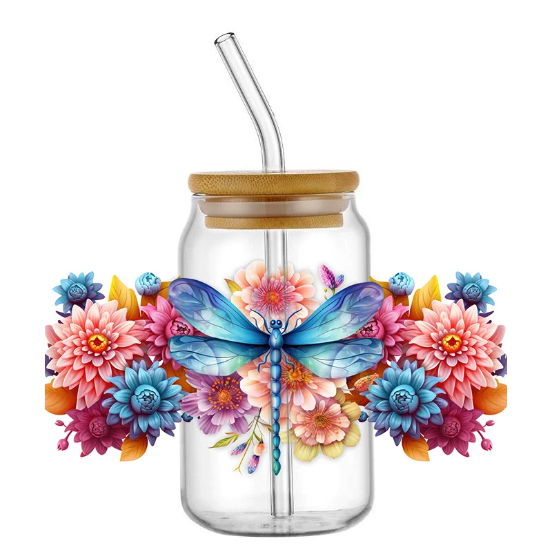 wholesale easy peel waterproof animal dragonfly design transfers uvdtf crystal stickers 16oz uv dtf cup wraps for glass mug