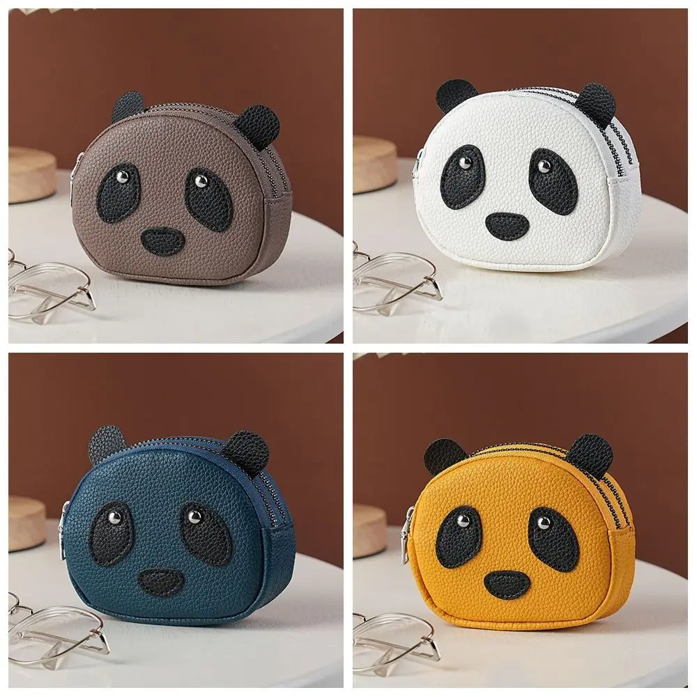Double Layer Creative Panda Wallet Mini Clutch Zipper Coin Purse Earphone Pouch Solid Color Small Item Bag Outdoor