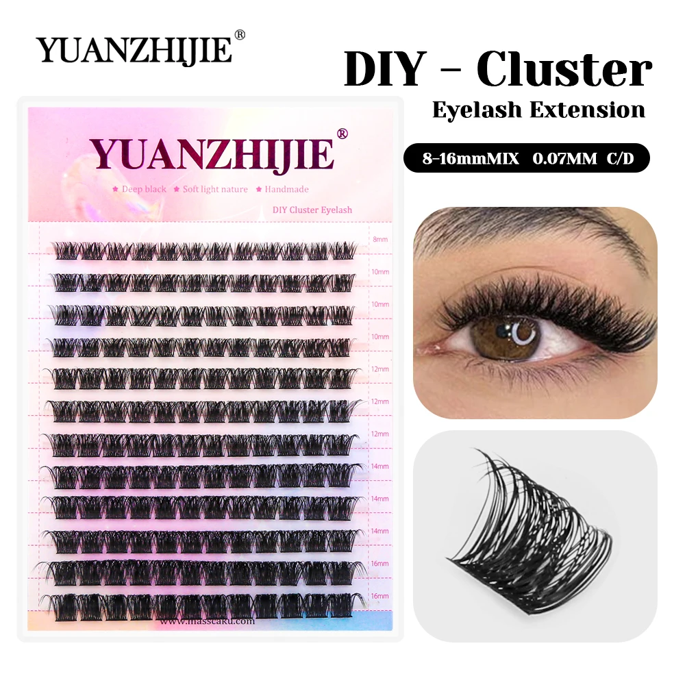 12 Rows YUANZHIJIE Premium Faux Mink Material DIY Self-Adhesive Lashes Individual Handmade Segmented Hybrid Eyelashes Supplies