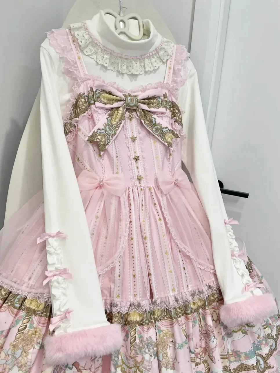 IMU Original Cute Girl's Sweet Lolita Inner Long Sleeve Top Autumn Winter New Women's Slim Warm Fleece-lined Bottom Lolita Pullo