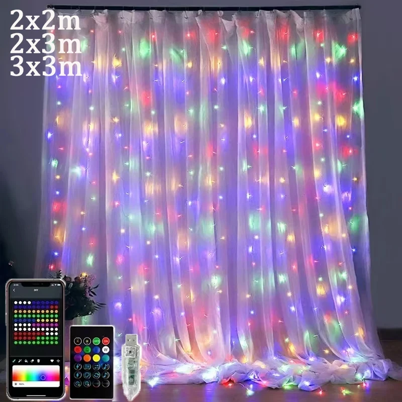 LED Curtain Light String APP Bluetooth Control String Lights RGBIC Curtain Light USB Plug Music Sync Lights for Room Decorations
