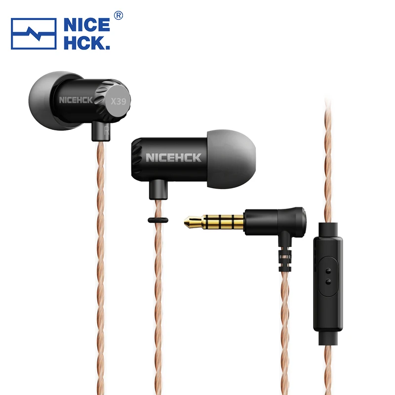 NiceHCK-Écouteurs intra-auriculaires filaires X39, prise L 3.5mm, mini écouteur dynamique plaqué titane 6mm, microphone HD, sommeil, jeu, musique,