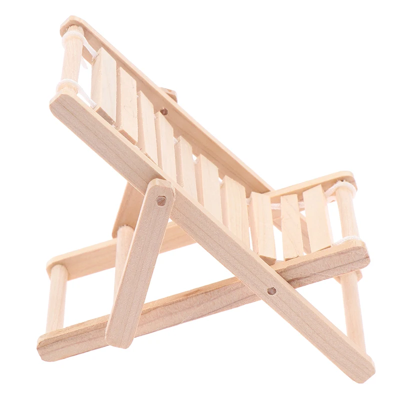 Silla en miniatura plegable para casa de muñecas, tumbona de playa, muebles de decoración, accesorios de juguete, 1:12