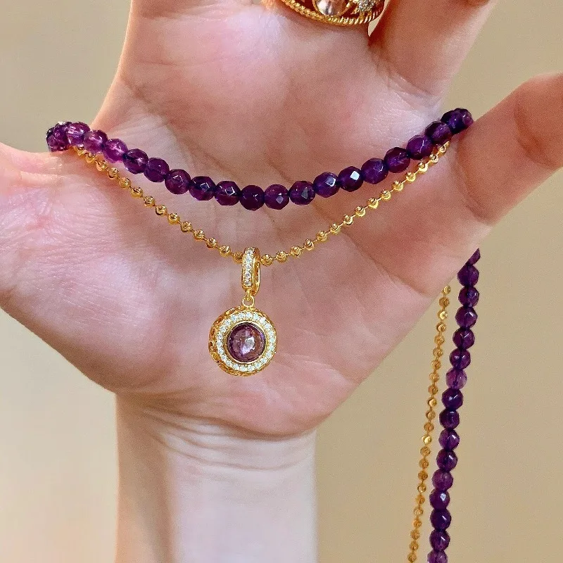 

Amethyst Magic Ball Necklace – Double Layer Dazzling Vintage Design for Heart Chakra Activation & Attracting Loving Energy