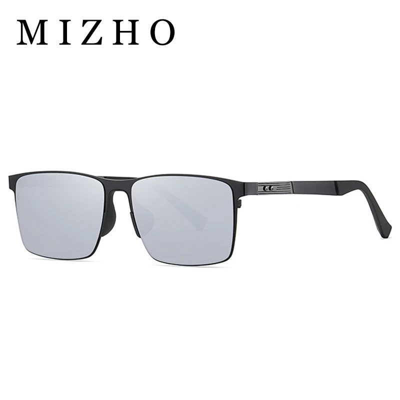 Feishini High Quality Rectangle Driving Glasses Men Gradient UV Protection Mirror Goggles Retro Metal Sunglasses Man Polarized