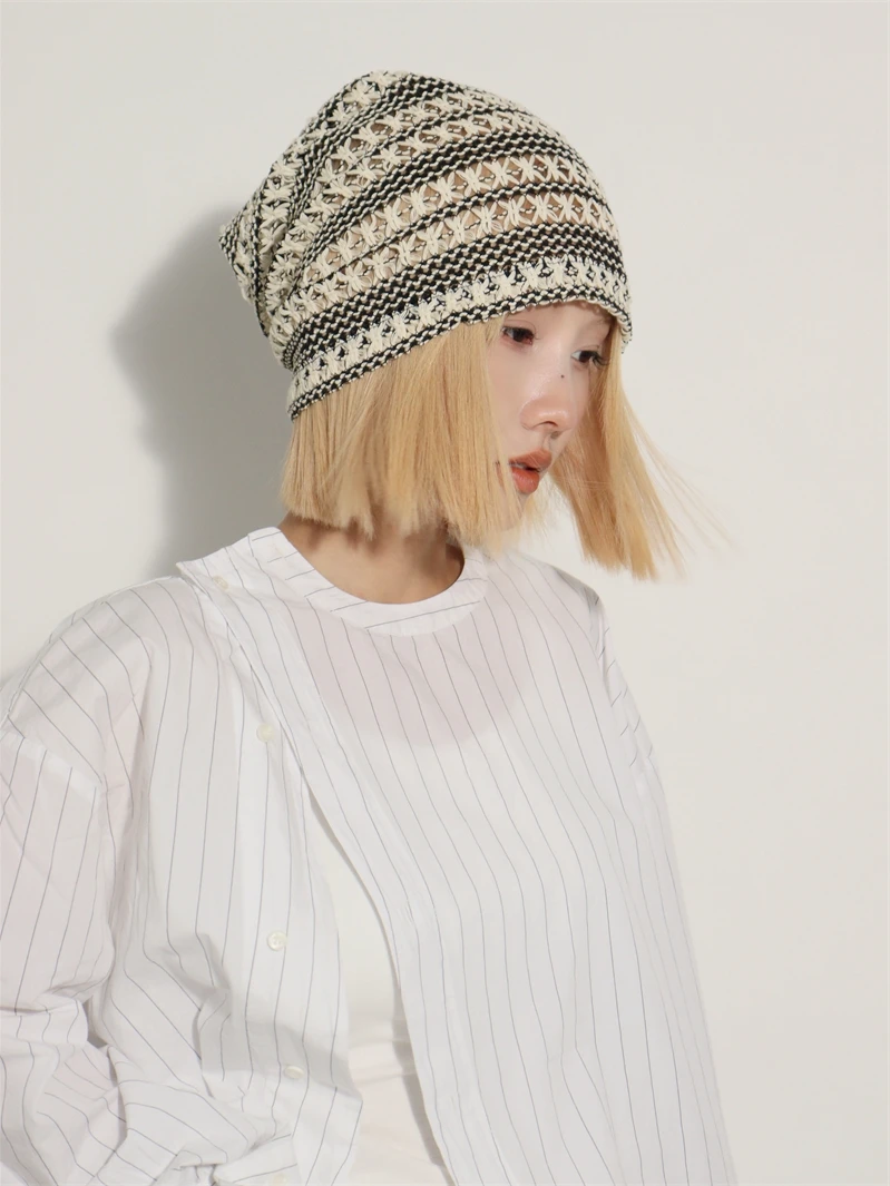 

Stylish Retro Mesh Hollow out Knitted Cap Lightweight Breathable Trendy Street Style Unisex Autumn Cap for Young Adults