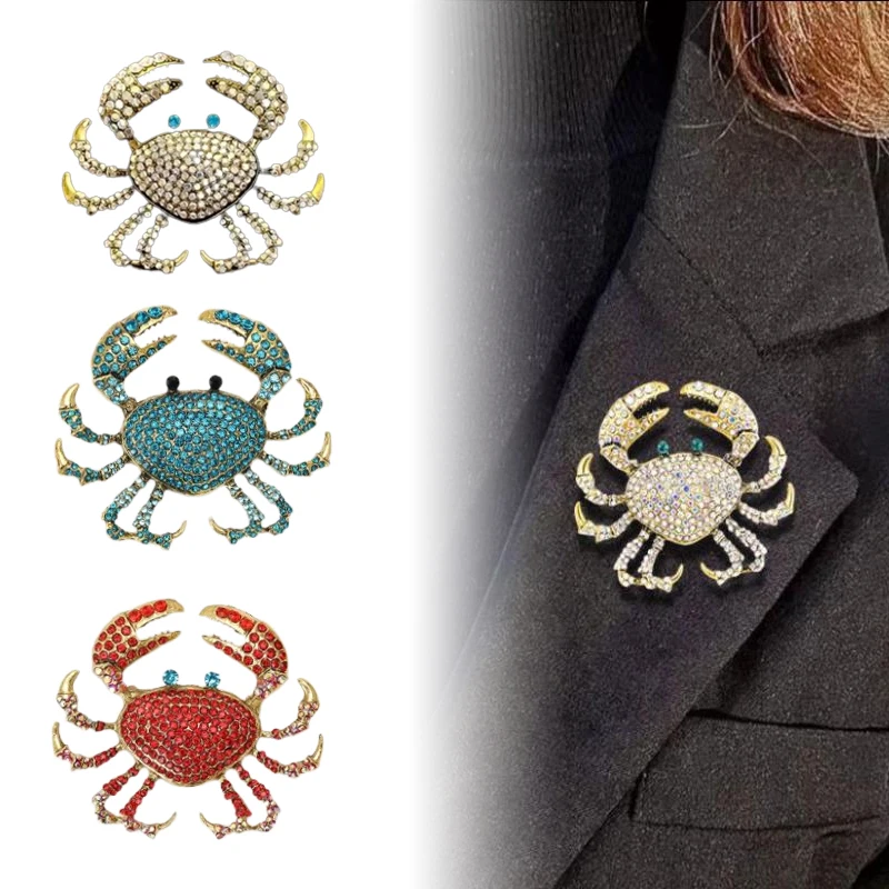 New！Fashion Rhinestone Crab Brooch Personalized Creative Animal Brooches Pin For Women Clothing Coat Suit Decor Accessries Gifts