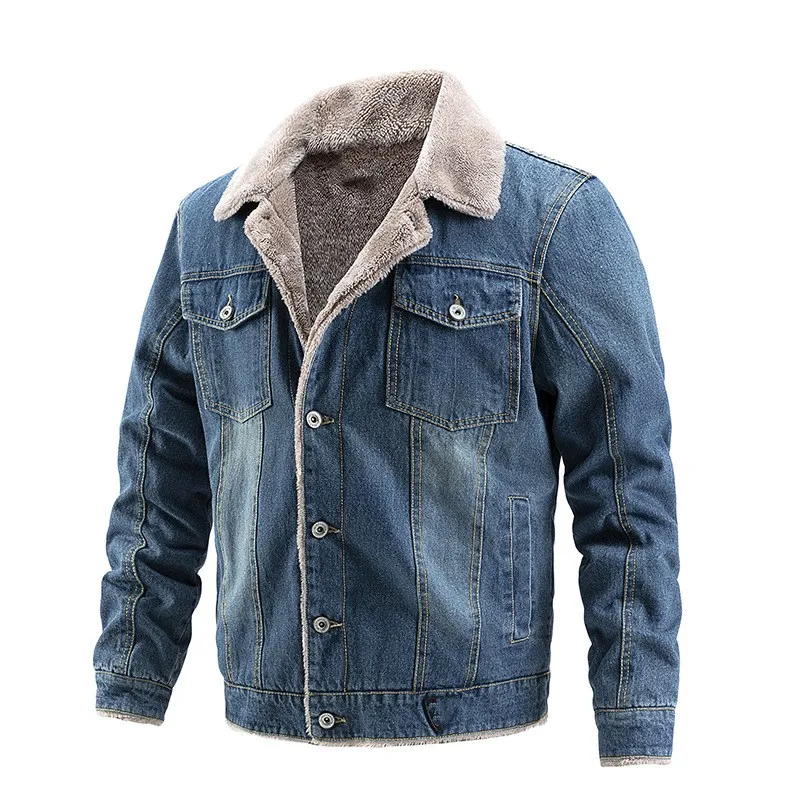 

XXXL Jackets Winter Men Denim Fashion Casual Jeans Coat Warm Thick With Fleece Outer Male Fur Collar Bomber Coats Outerwear Tops