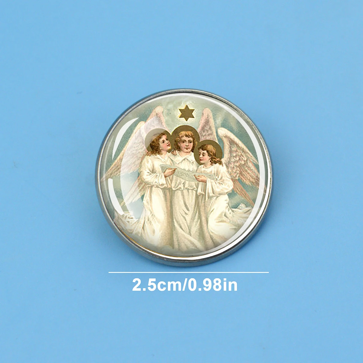 1PC Christian Round Metal Brooch in Two Colors, Exquisite Glass Inlaid Brooch, Clothing Decoration Accessories, Holiday Gifts