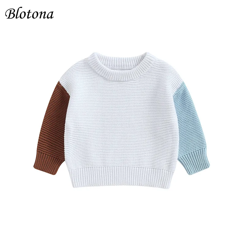 

Blotona Newborn Baby Girls Boys Knitted Sweater Casual Warm Contrast Color Long Sleeve Pullovers Infant Autumn Winter Knitwear