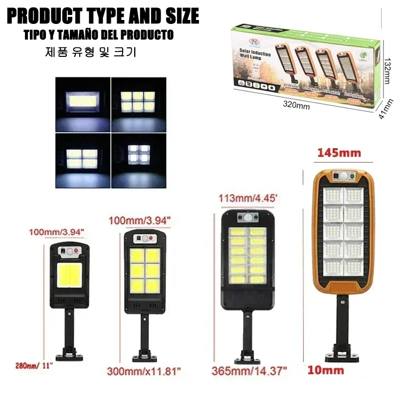 Imagem -04 - Luzes de Rua Solares com Modos Luminosos Lâmpada Impermeável com Controle Remoto Sensor de Movimento Iluminação para Jardim Pátio Caminho