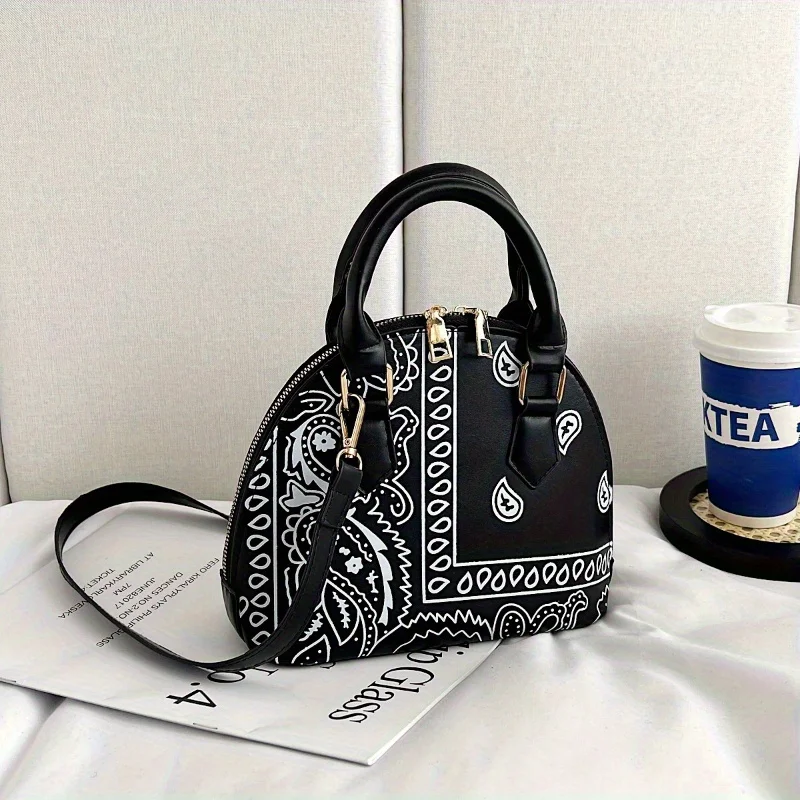 

Mini Floral Paisley Dome Bag - High-Quality PU Leather Crossbody & Shoulder Handbag with Secure Zipper Closure, Exuding Timeless
