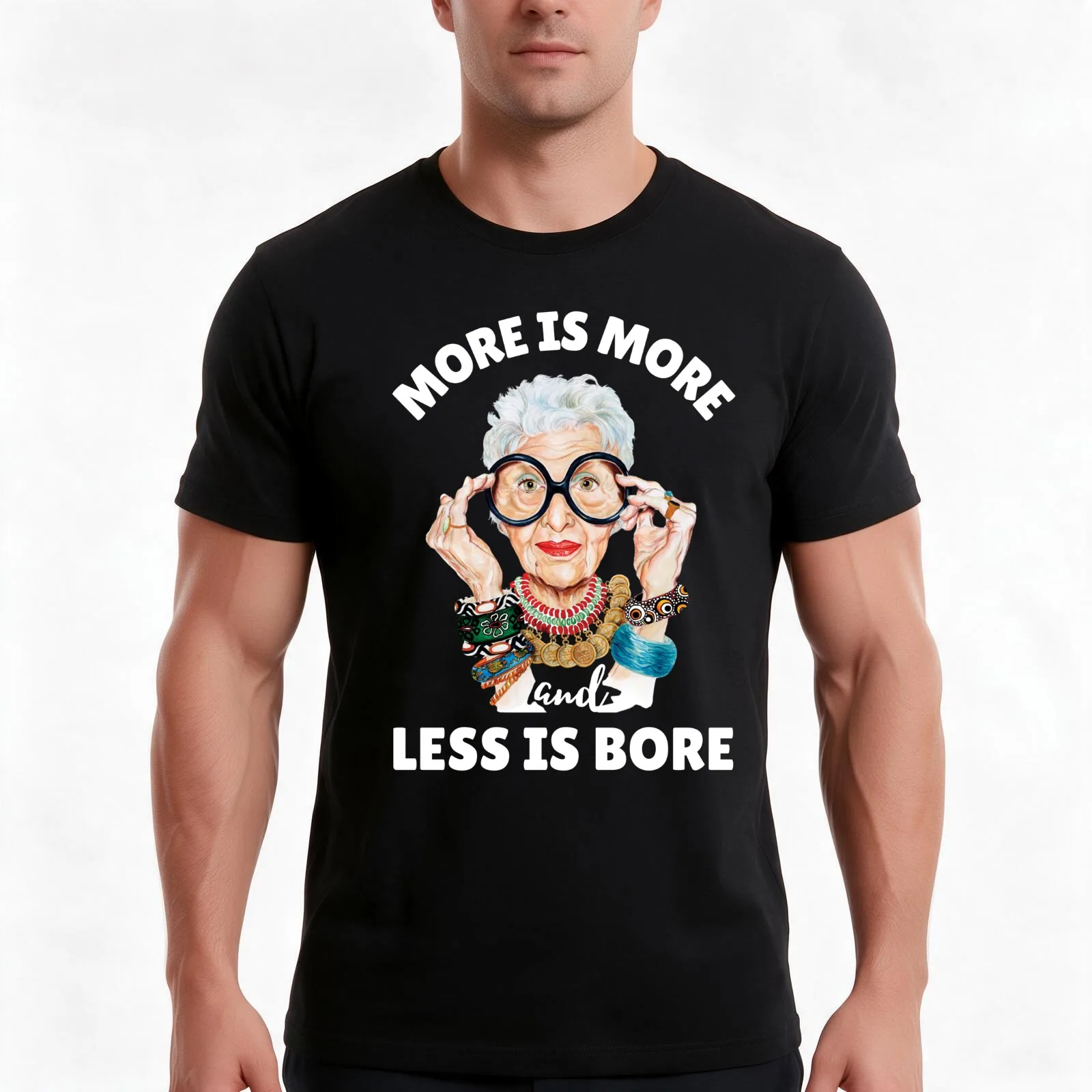 IRIS APFEL - More is more less is a bore T-Shirt, Summer Casual Cotton Tee, Oversized Streetwear Tops, Vintage Graphic Print