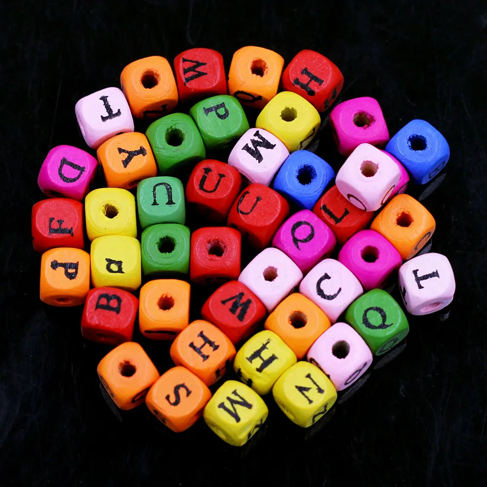 4500Pcs Mixed Colorful Cube Alphabet Letters Wood Spacer Beads Wooden DIY Jewelry Making Component 10x9mm