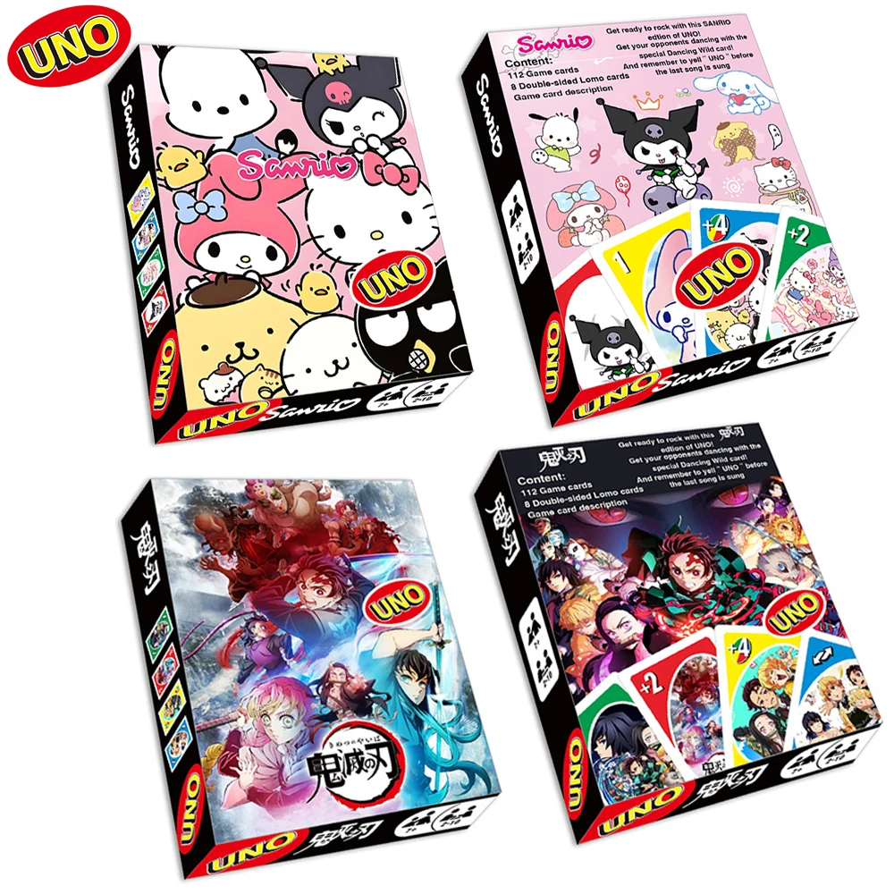 112pcs/set Sanrio Uno Board Game Demon Slayer Zenitsu Tanjirou Nezuko Family Entertainment Uno Card Games Birthday Gift For Fans