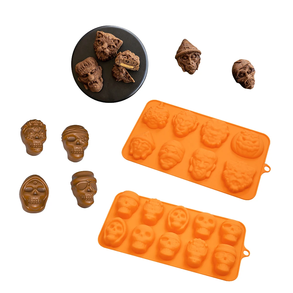 Molde de Halloween, calabaza, calavera, fantasma, araña, bruja, murciélago, diseño de lápida, elementos de Halloween, molde de pastel, molde de silicona para Chocolate