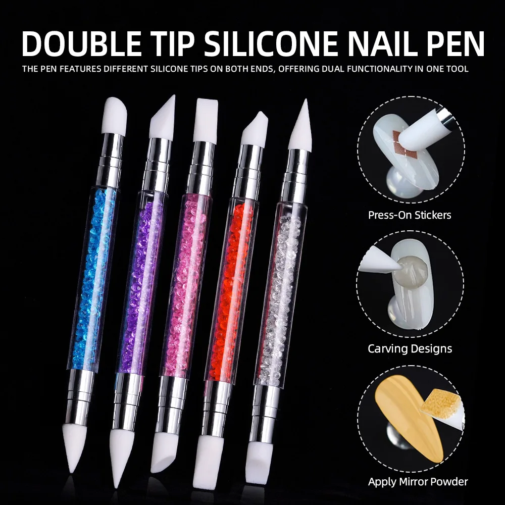Doppelköpfige Silikon-Nagelkunst-Prägestifte 3D-Blumen-Modellierwerkzeuge DIY-Maniküre-Werkzeuge für Chrompulver-Anwendung