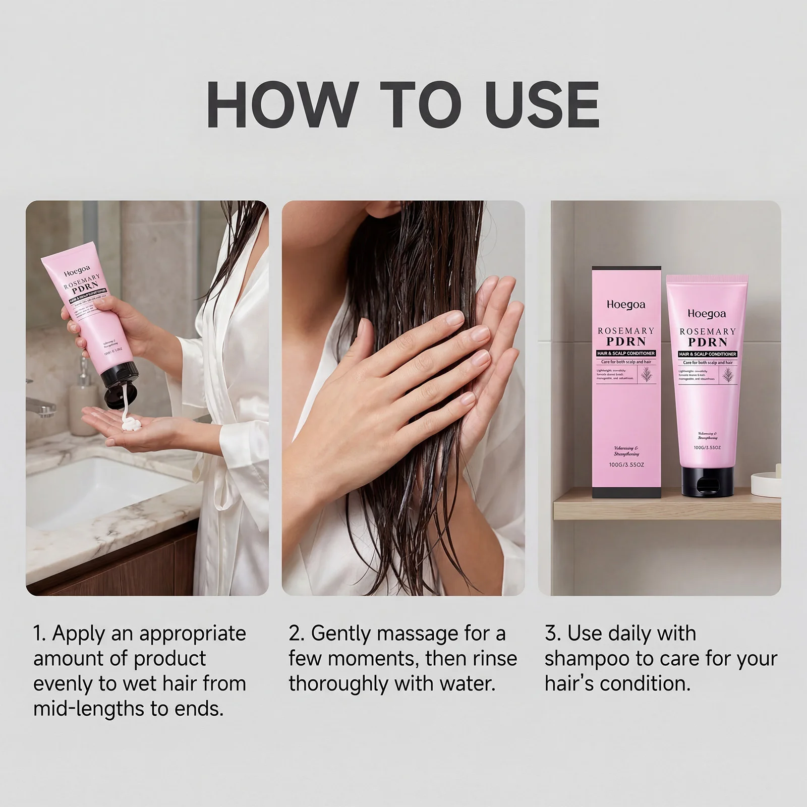 Hoegoa Rosemary Shampoo Conditioner Set Cooling Scalp Refreshing Thickening Volumizing Strengthening Repairing Dry Hair Care Kit