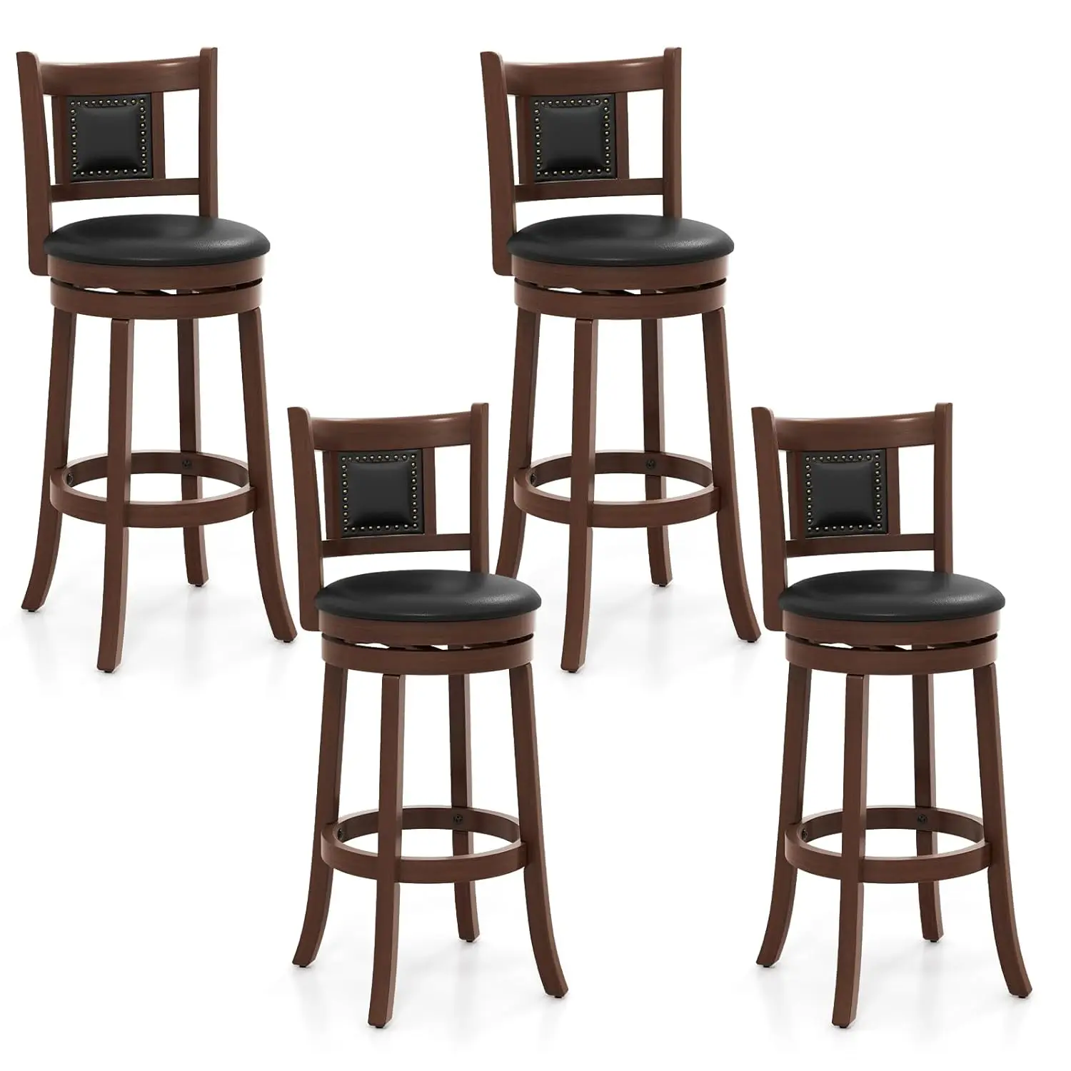 

Bar Stools Set of 4, 30.5” Swivel Upholstered Bar Height Bar Stool w/Curved Backrest & Cushioned Seat, Solid Rubber, Customized