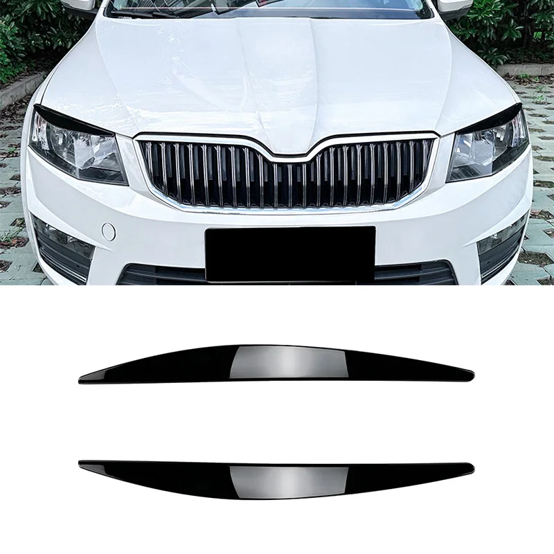 Car Headlight Eyebrows Eyelid Cover Stickers For Skoda Octavia MK3 2015-2017 Glossy black/Carbon look Body Kit Tuning