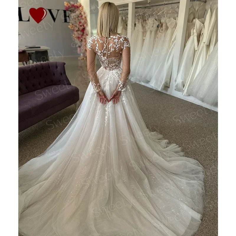 Sweetheart V-Neck Elegant Wedding Dress Organza With Embroidery Lace A-Line Bridal Dress Full Sleeve Customized Vestido De Novia