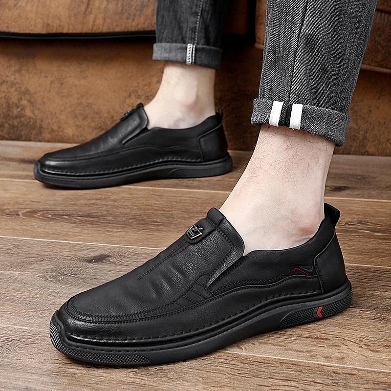 Spring Autumn Genuine Leather Shoes Men Loafers Soft Casual New Breathable Male Footwear Rubber Black /grey Slip-on Casual Shoes