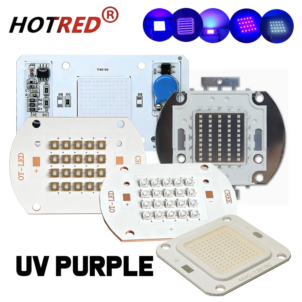 50W UV Purple High Power LED COB DC30V 36V/AC110V 220V 365nm 370nm 395nm 400nm For Resin Glue Ink UV Curing Landscape Lighting