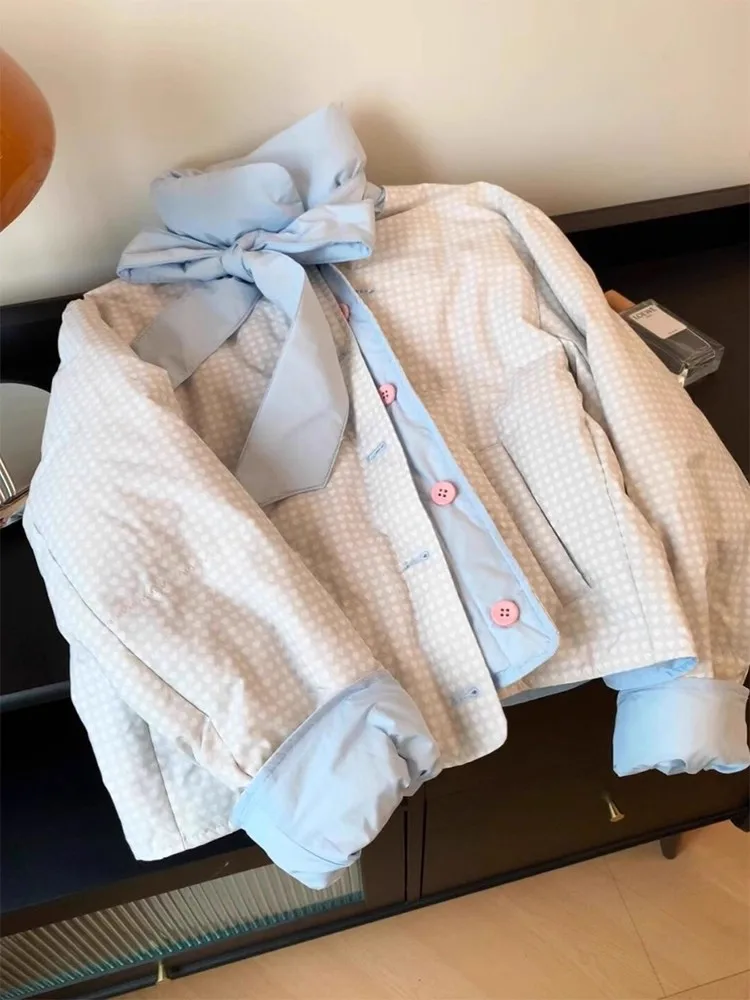 

Sweet Girl Sle Knot Tie Stand Collar Cotton Jaet Men's Winter New Faion Lightweight Warm Cotton Coat Outerwear