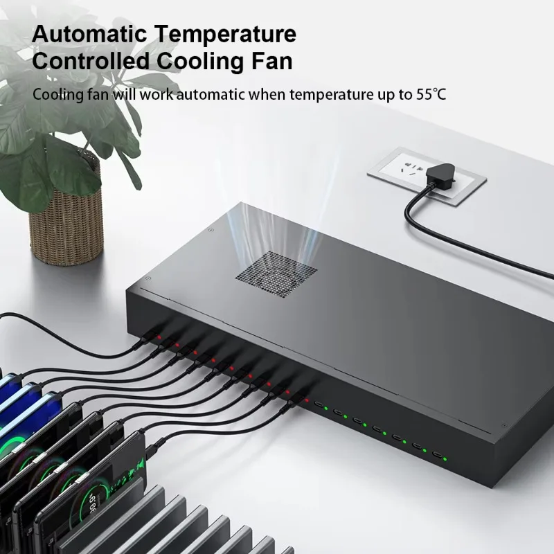 USB-C 16 منفذ 600 وات PD محطة شحن متعددة المنافذ تعمل بالطاقة الصناعية 30 وات لكل منفذ