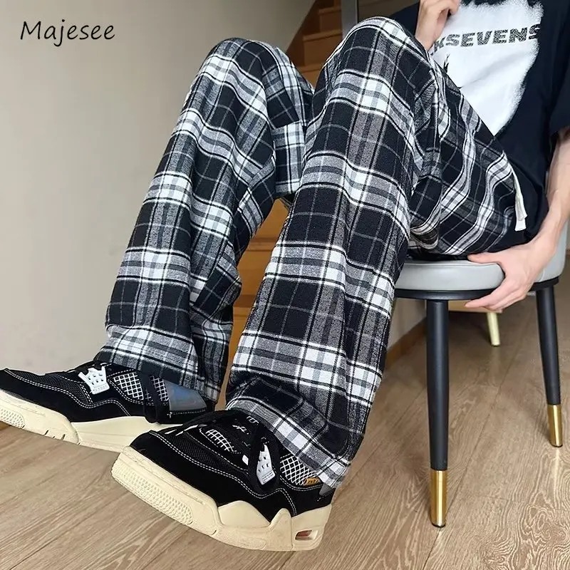 Plaid Pants for Men All-match Chic Summer Korean Style Harajuku Baggy Hipster Advanced Youthful Popular Trousers College Casual